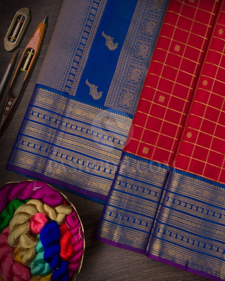 Dark Red Pure Zari Kanjivaram Silk Saree-SP145