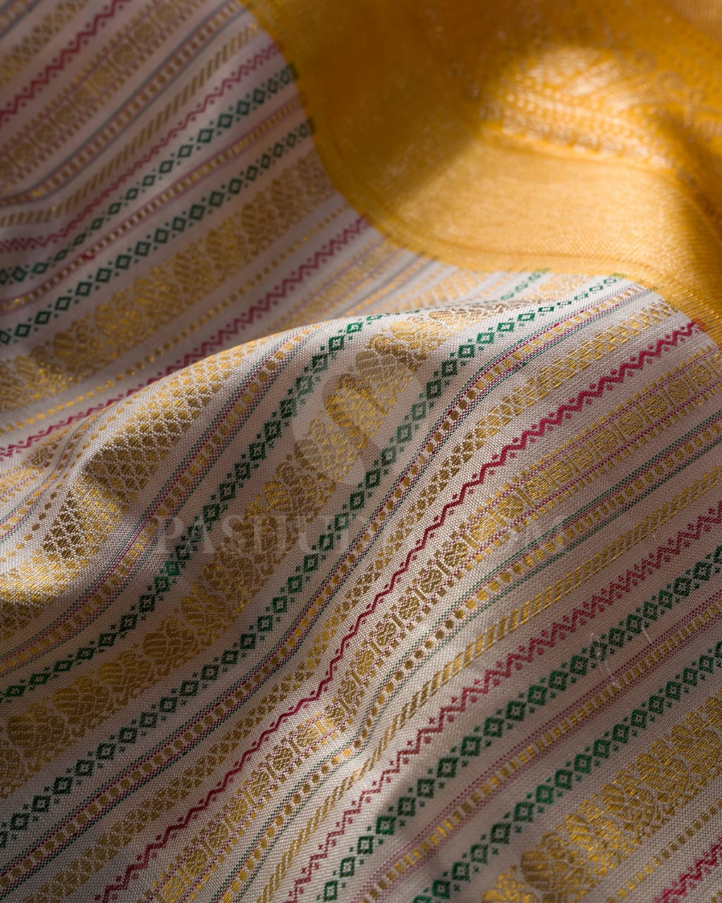 Half White And Mango Yellow Kanjivaram Silk Saree-S1484(A)