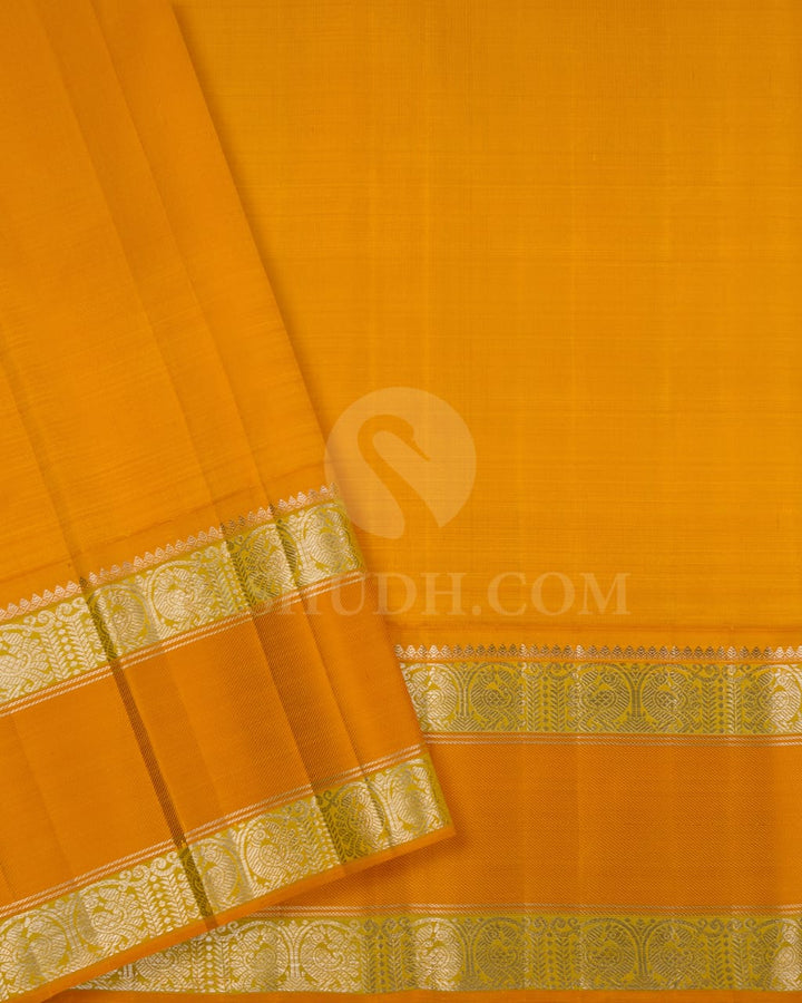 Half White And Mango Yellow Kanjivaram Silk Saree-S1484(A)