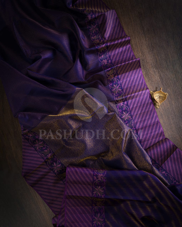 Navy Blue Shot Violet Kanjivaram Silk Saree-D641(A)