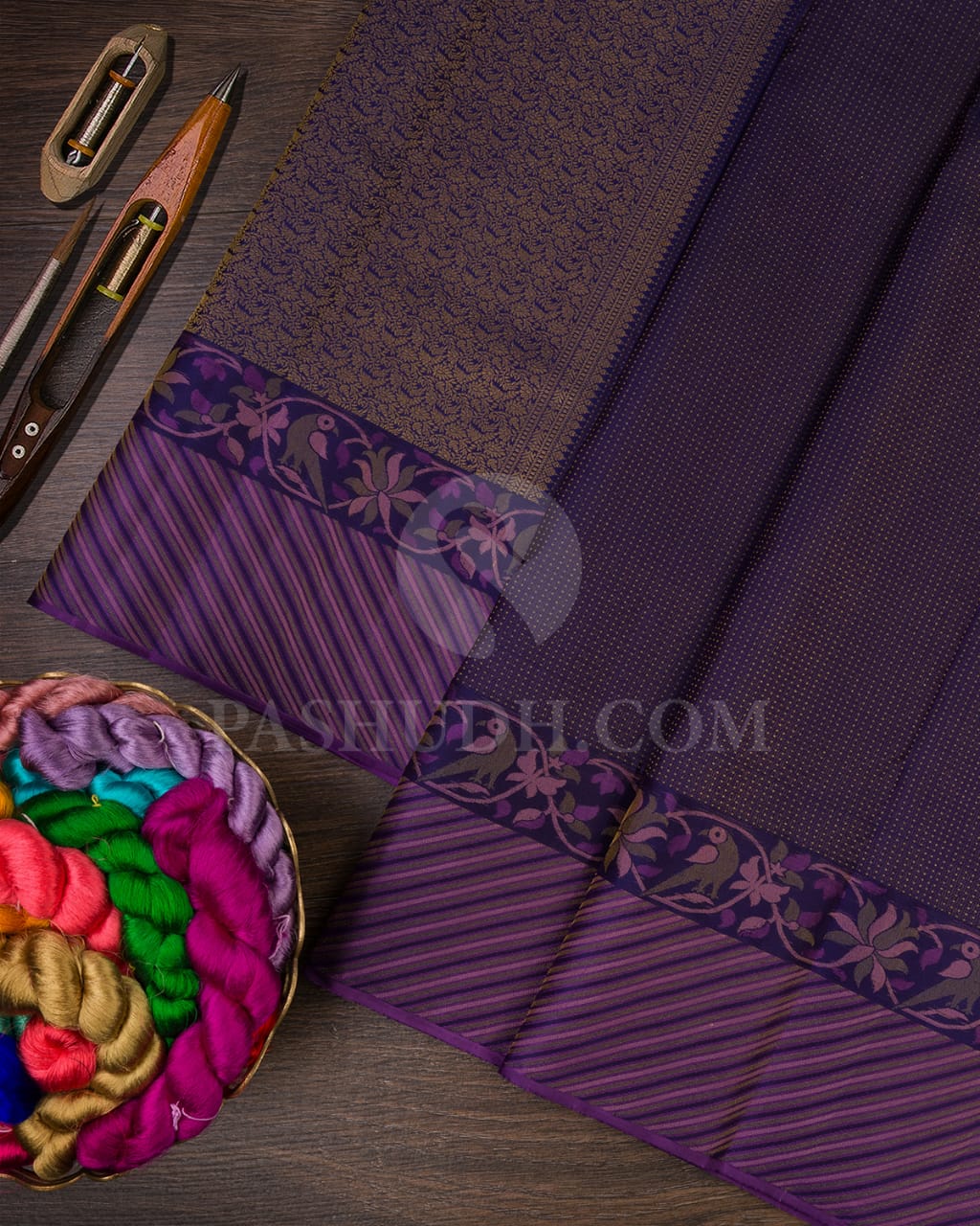 Navy Blue Shot Violet Kanjivaram Silk Saree-D641(A)
