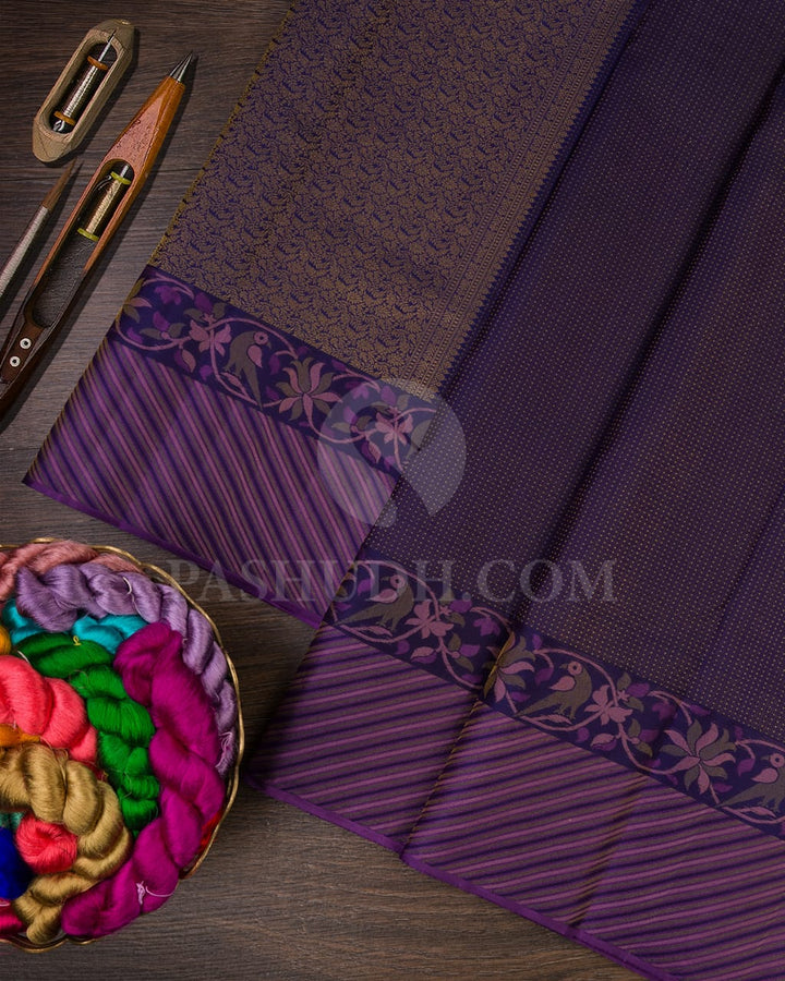 Navy Blue Shot Violet Kanjivaram Silk Saree-D641(A)