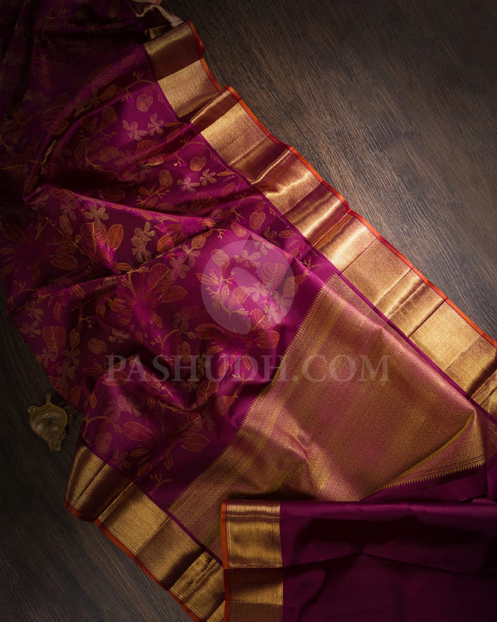 Magenta And Rust Orange Kanjivaram Silk Saree-DJ379(A)