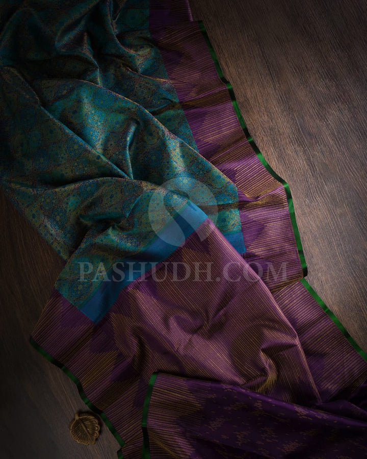Anandha Blue, Green And Violet Kanjivaram Silk Saree-D601(H)