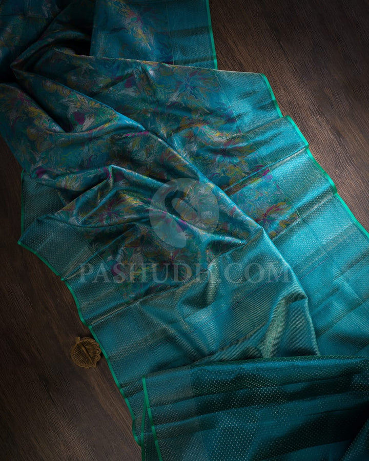 Teal Blue And Rexona Green Kanjivaram Silk Saree-DJ355(I)