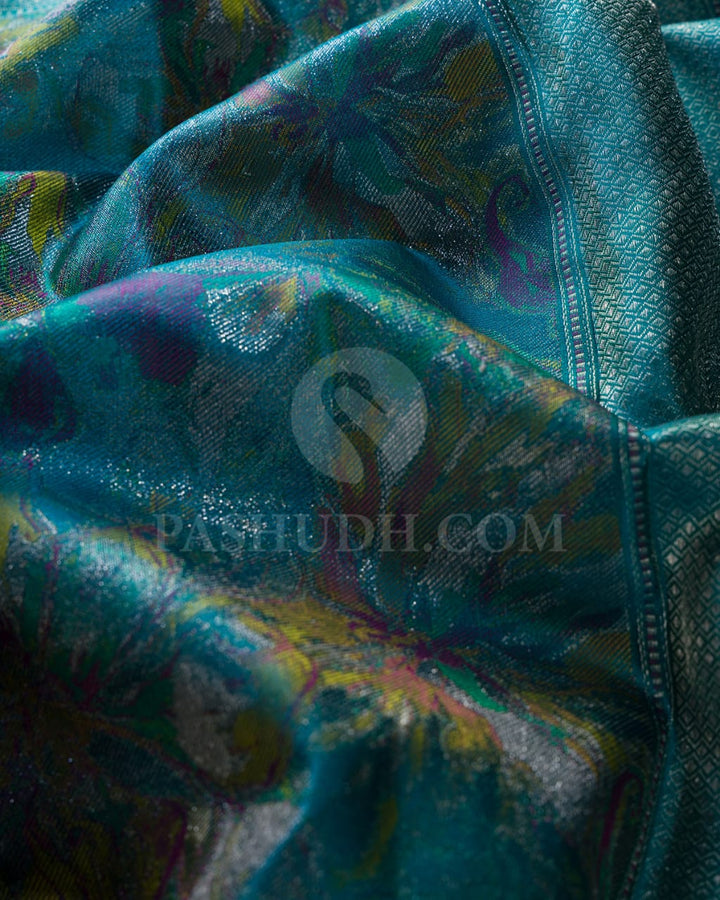 Teal Blue And Rexona Green Kanjivaram Silk Saree-DJ355(I)