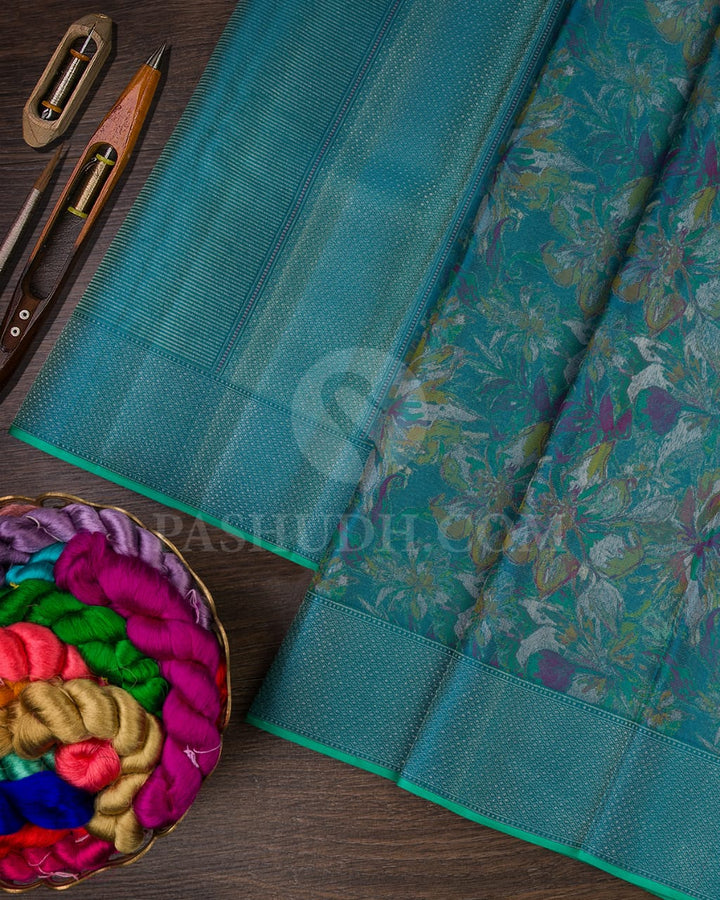 Teal Blue And Rexona Green Kanjivaram Silk Saree-DJ355(I)