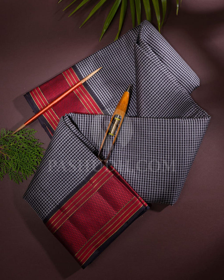 Black And Grey With Red Border Pure Zari  Kanjivaram Silk Saree-SP165