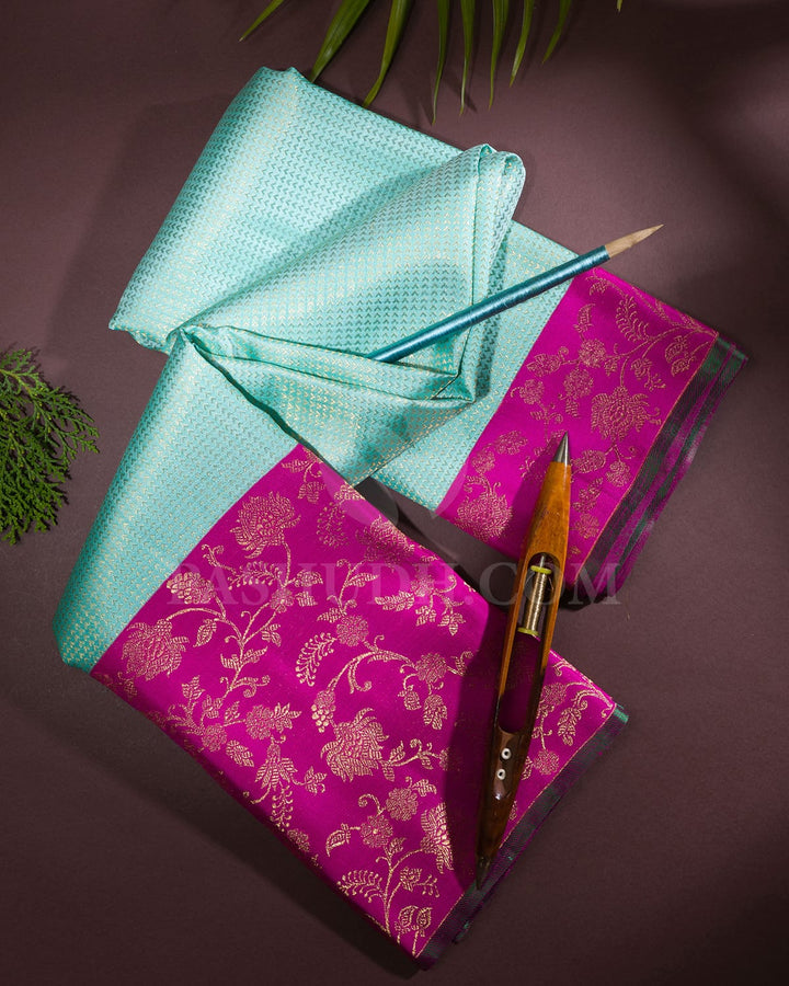 Sky Blue With Rani Pink Kanjivaram Silk Saree-S1070(J)