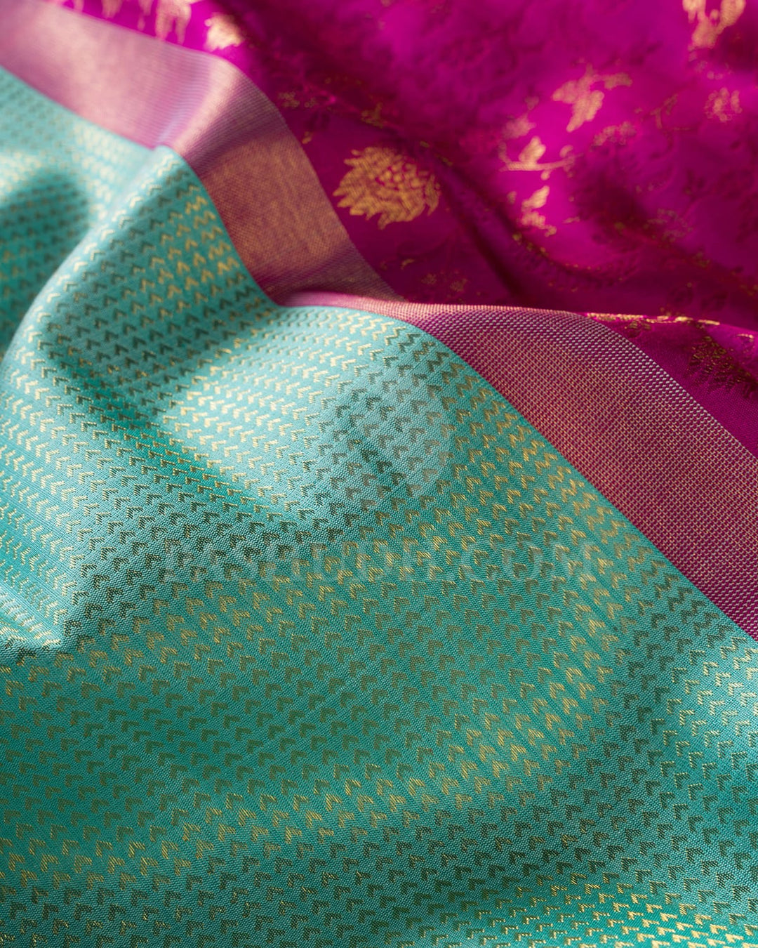 Sky Blue With Rani Pink Kanjivaram Silk Saree-S1070(J)