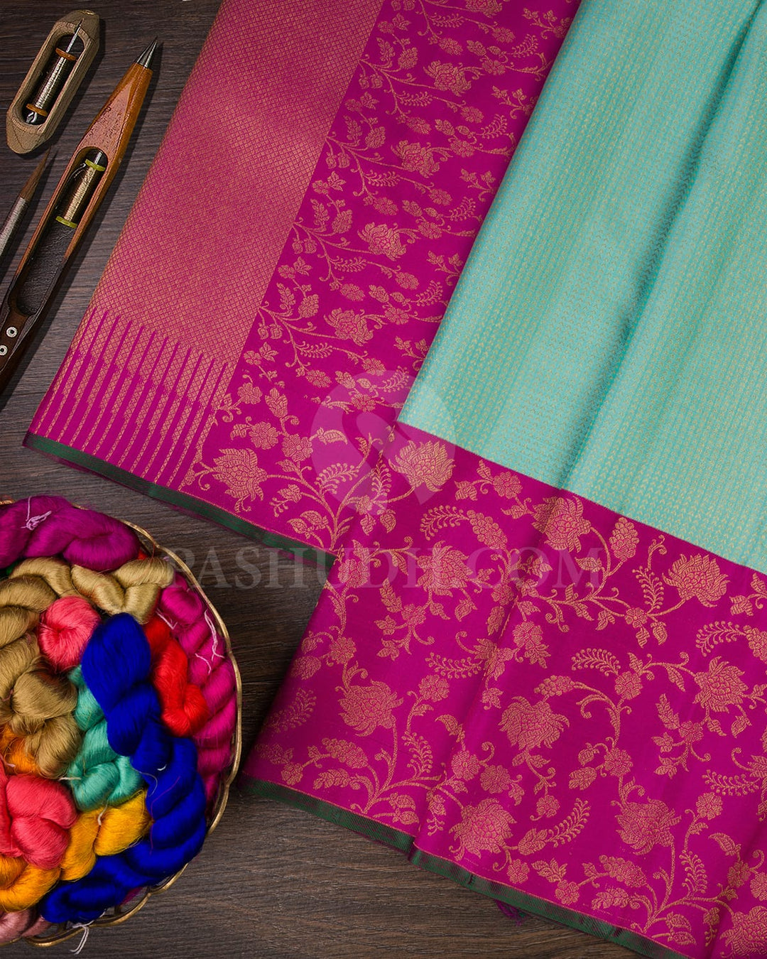 Sky Blue With Rani Pink Kanjivaram Silk Saree-S1070(J)