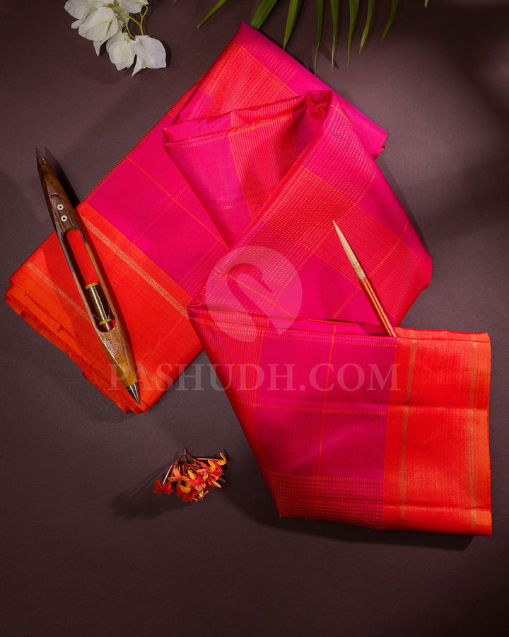 Rani Pink And Orange Pure Zari  Kanjivaram Silk Saree-SP162