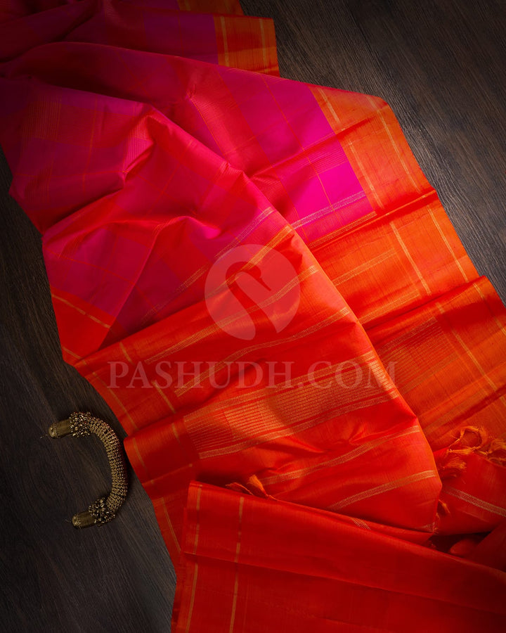 Rani Pink And Orange Pure Zari  Kanjivaram Silk Saree-SP162