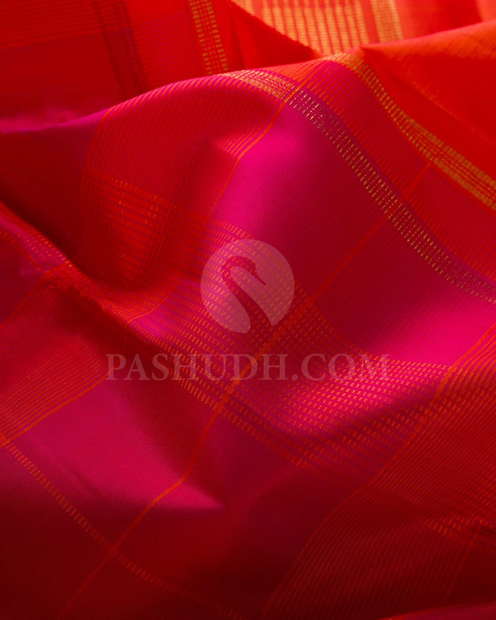 Rani Pink And Orange Pure Zari  Kanjivaram Silk Saree-SP162