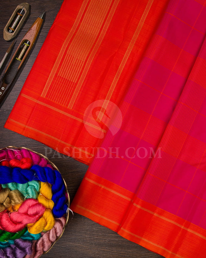 Rani Pink And Orange Pure Zari  Kanjivaram Silk Saree-SP162