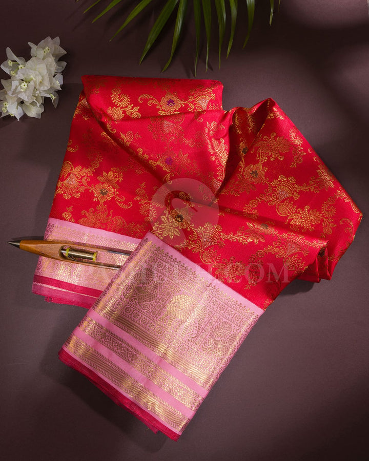 Bright Red With Baby Pink Kanjivaram Silk Saree-S1504(A)