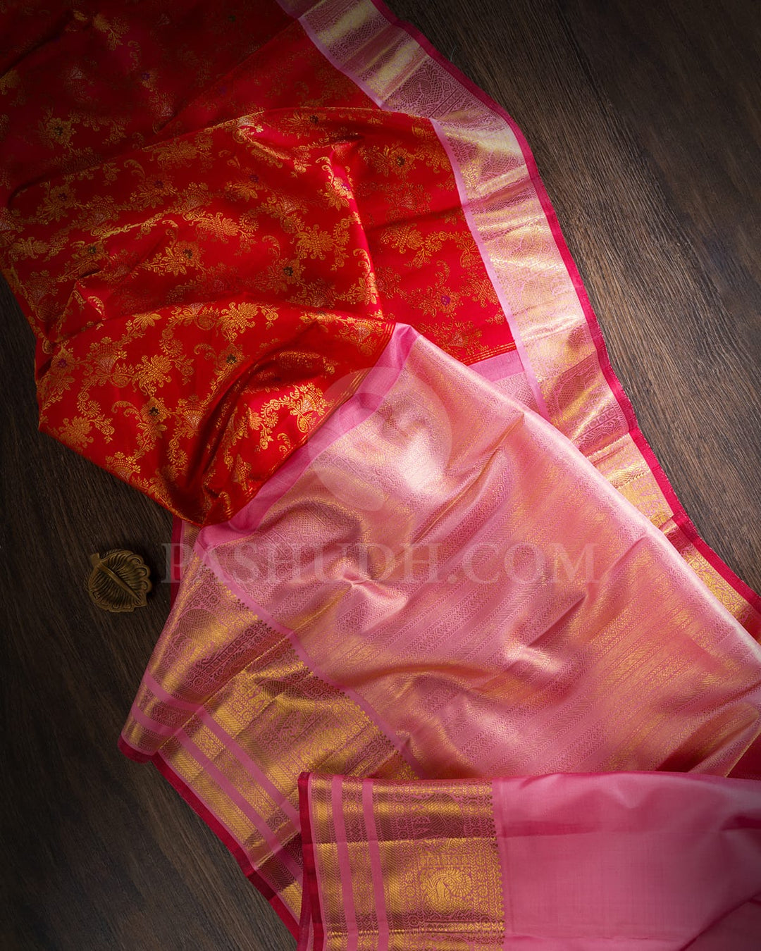 Bright Red With Baby Pink Kanjivaram Silk Saree-S1504(A)