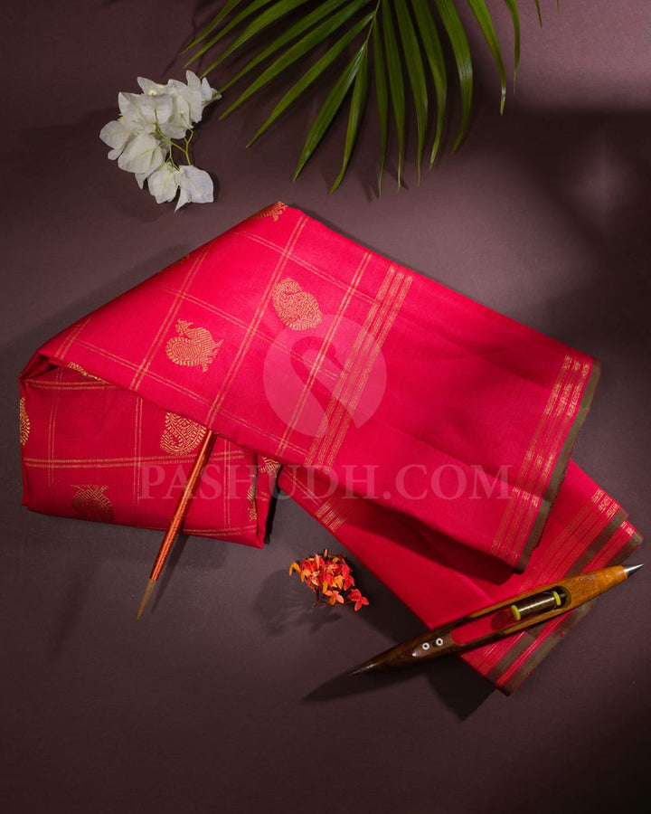 Kumkum Red Pure Zari Kanjivaram Silk Saree-SP171