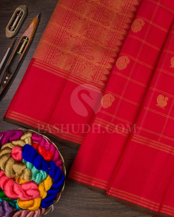 Kumkum Red Pure Zari Kanjivaram Silk Saree-SP171