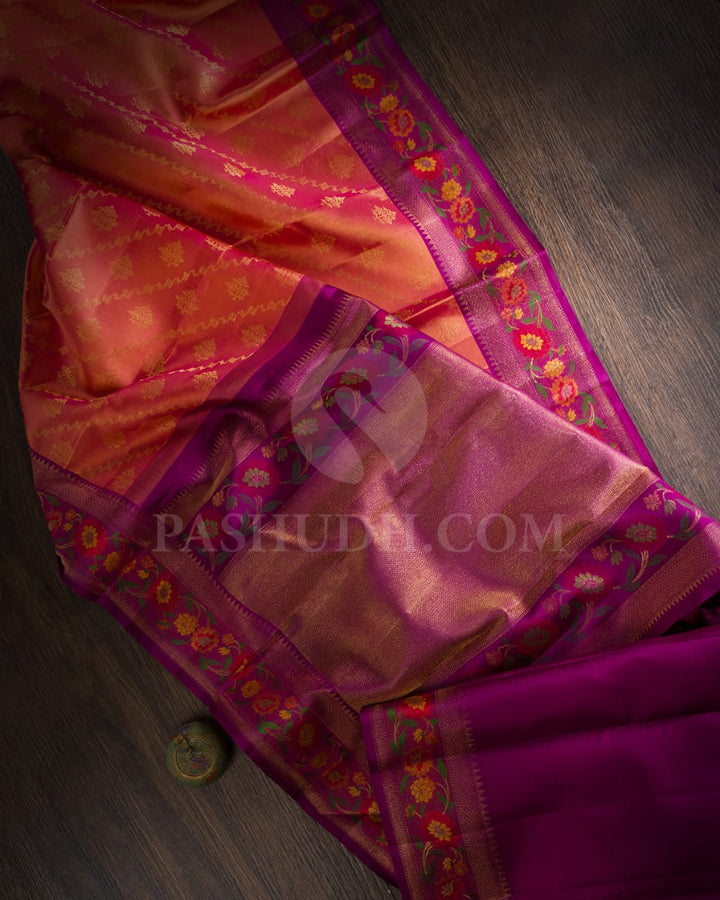Peach And Violet  Kanjivaram Silk Saree-DJ377(A)