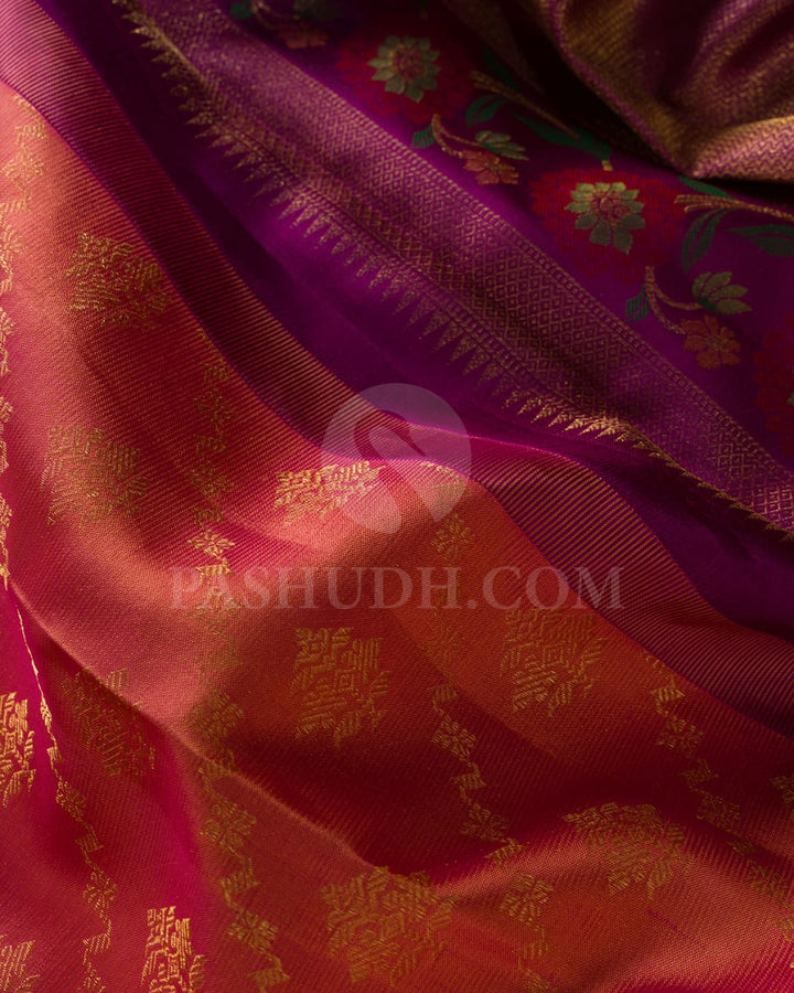 Peach And Violet  Kanjivaram Silk Saree-DJ377(A)