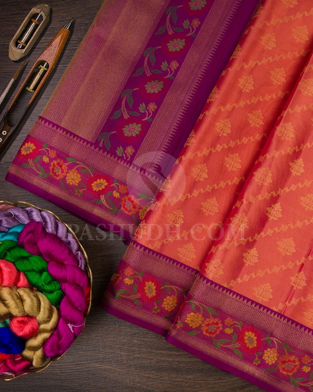 Peach And Violet  Kanjivaram Silk Saree-DJ377(A)