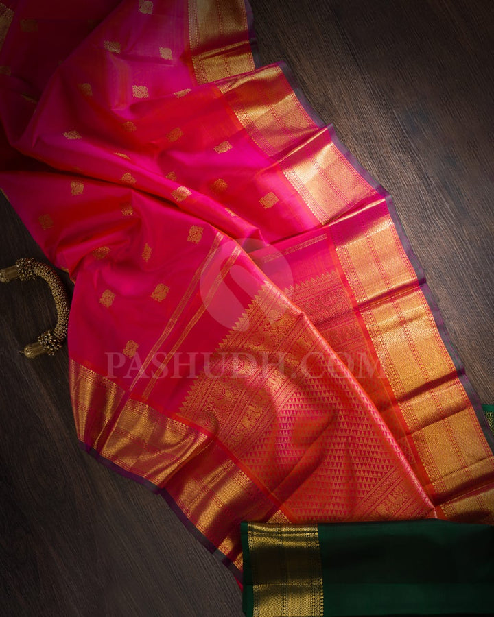 Dual-Shaded Bright Pink Kanjivaram Silk Saree-SP137