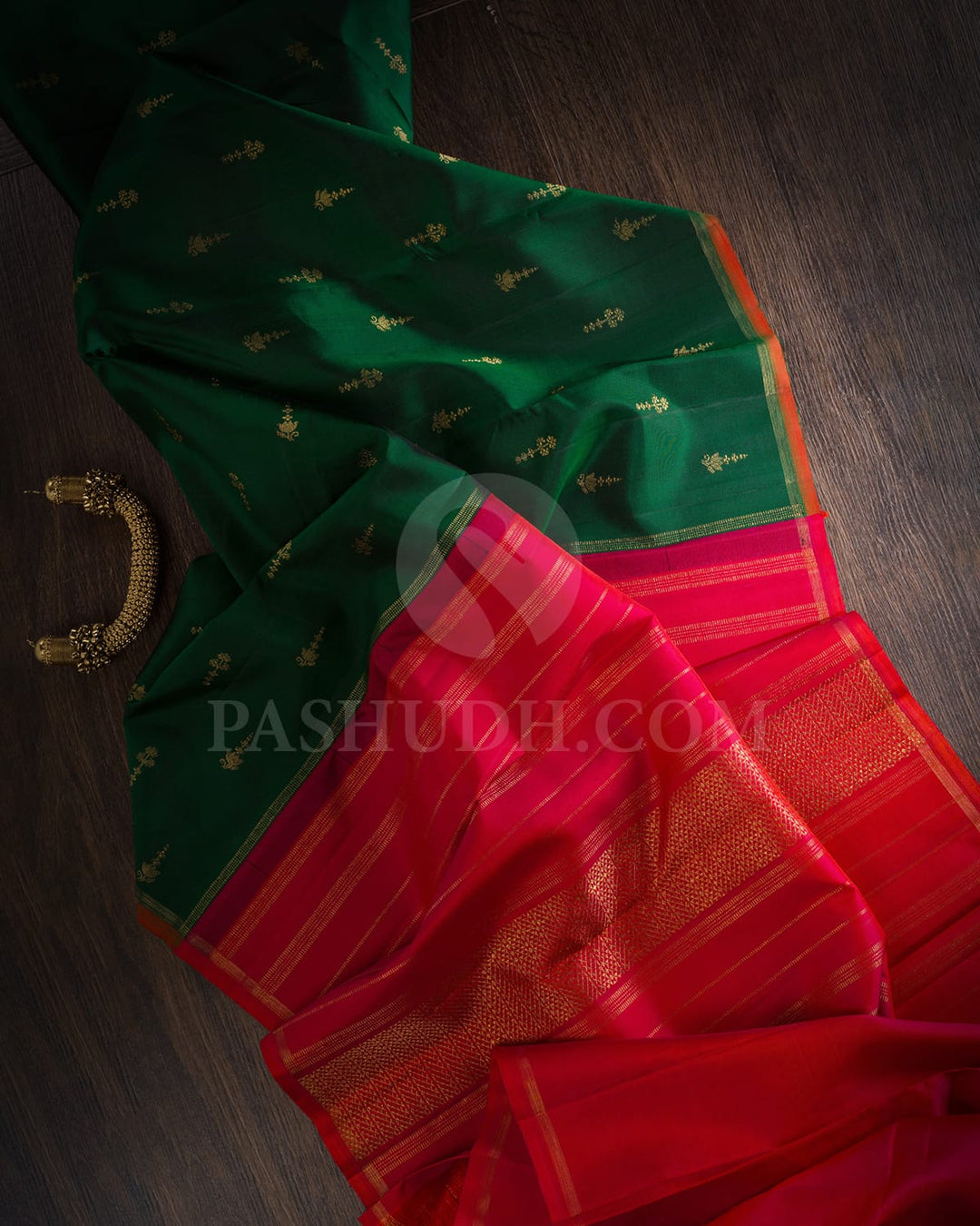 Bottle Green With Orange Shot Pink Pure Zari  Borderless Traditional Kanjivaram Silk Saree-SP151