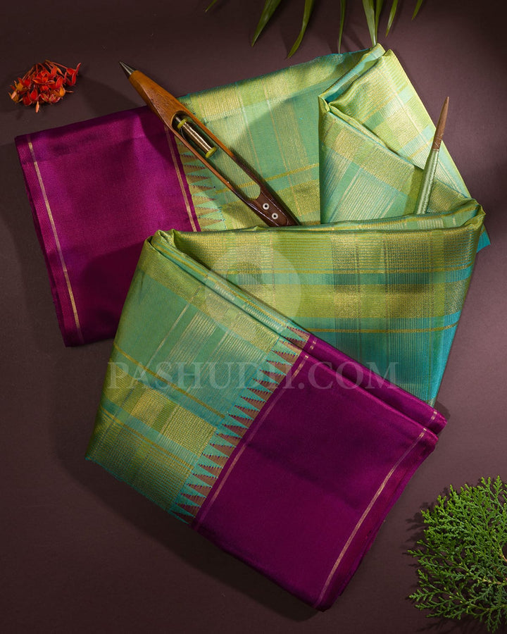 Cyan And Deep Purple Kanjivaram Silk Saree-S1502(A)