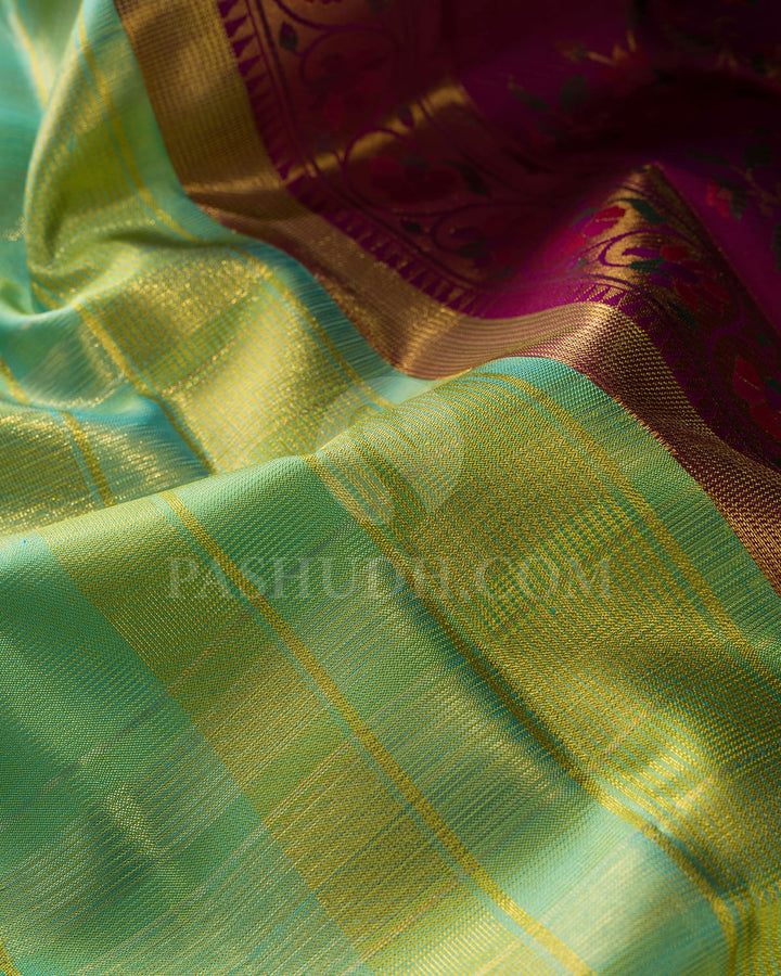 Cyan And Deep Purple Kanjivaram Silk Saree-S1502(A)