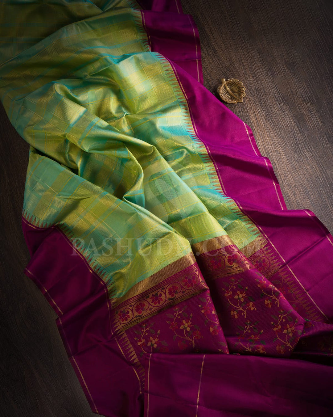 Cyan And Deep Purple Kanjivaram Silk Saree-S1502(A)