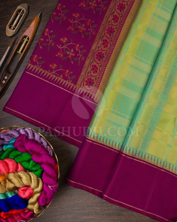 Cyan And Deep Purple Kanjivaram Silk Saree-S1502(A)
