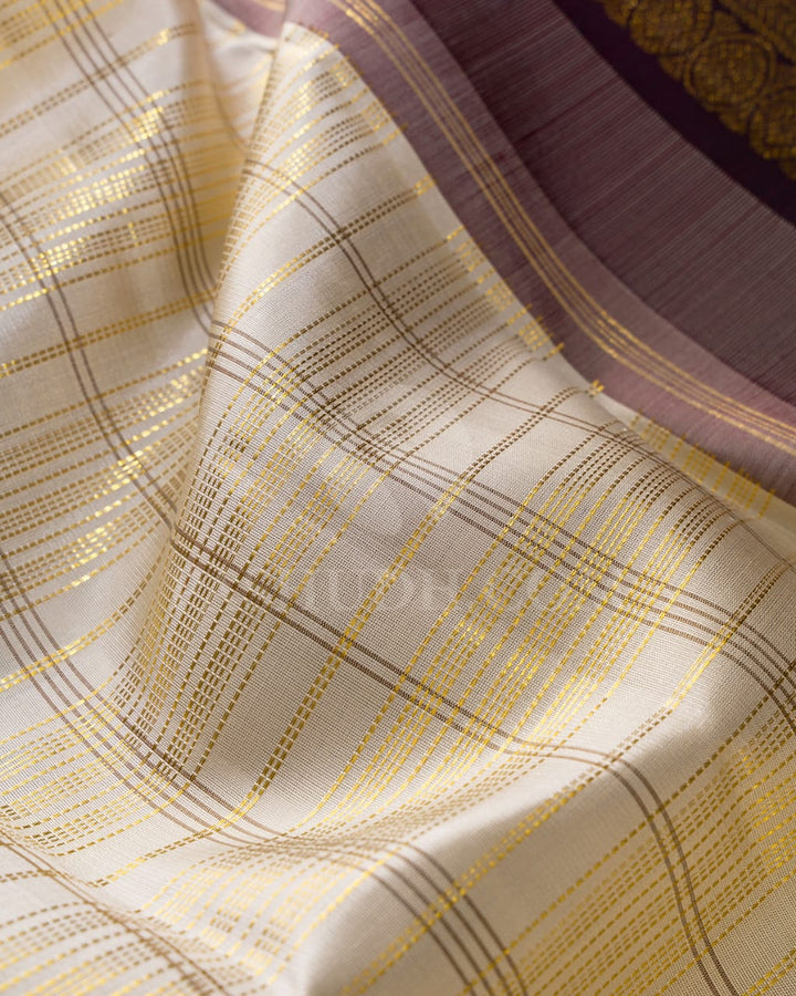 Half White And Betel Nut Brown Kanjivaram Silk Saree-S1222(F)
