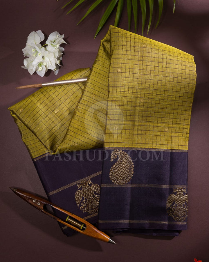 Olive Green And Deep Purple  Pure Zari Kanjivaram Silk Saree-SP161