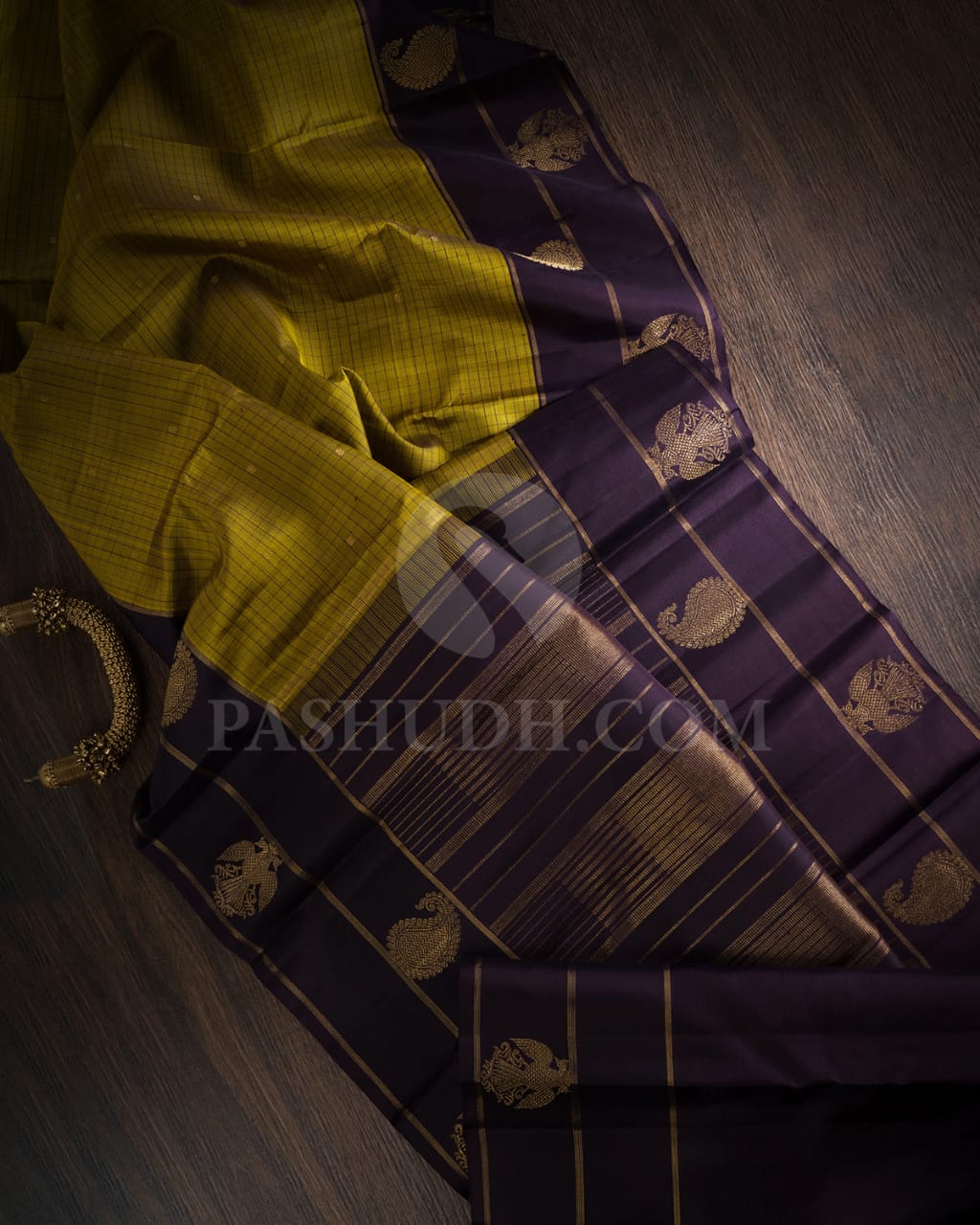Olive Green And Deep Purple  Pure Zari Kanjivaram Silk Saree-SP161
