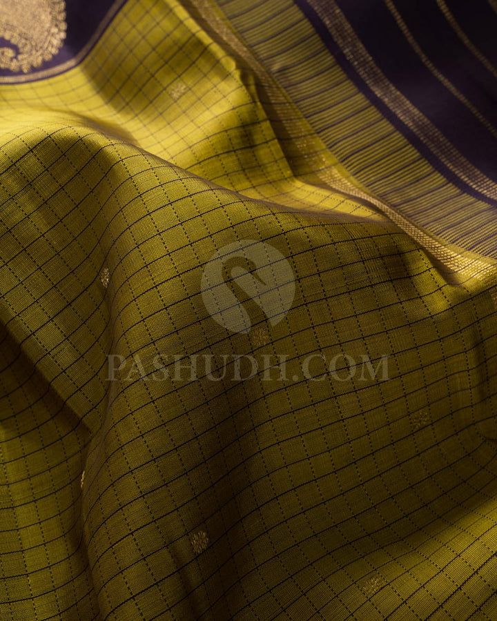 Olive Green And Deep Purple  Pure Zari Kanjivaram Silk Saree-SP161