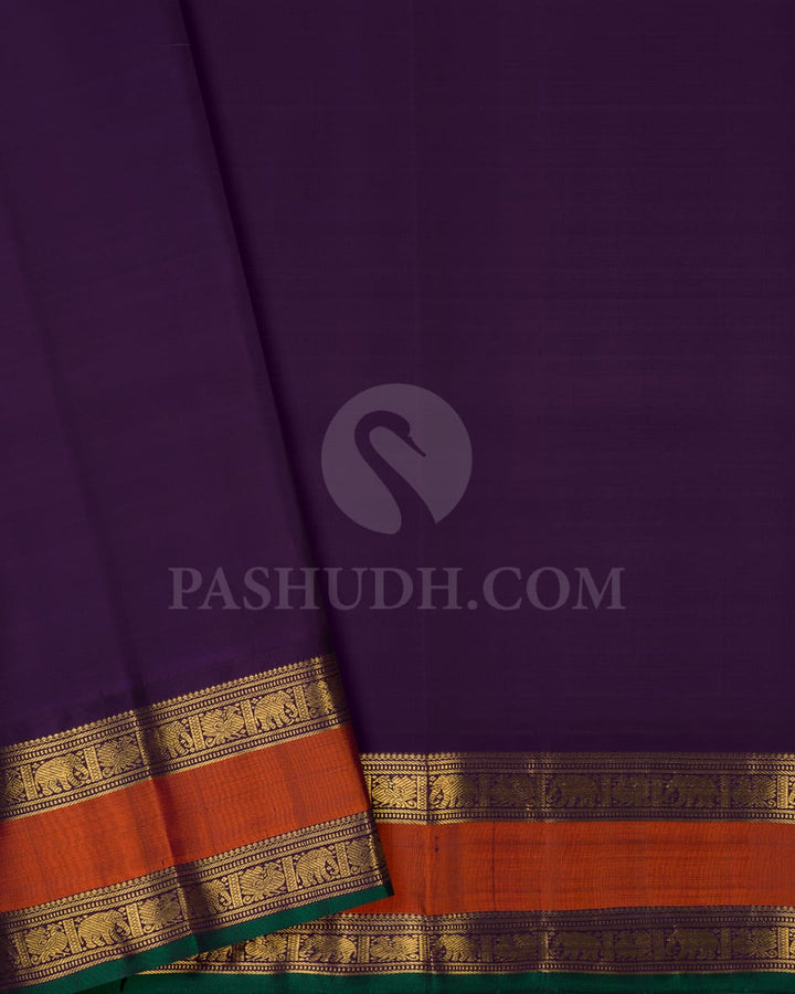 Mango Yellow And Purple Pure Zari Kanjivaram Silk Saree-SP140