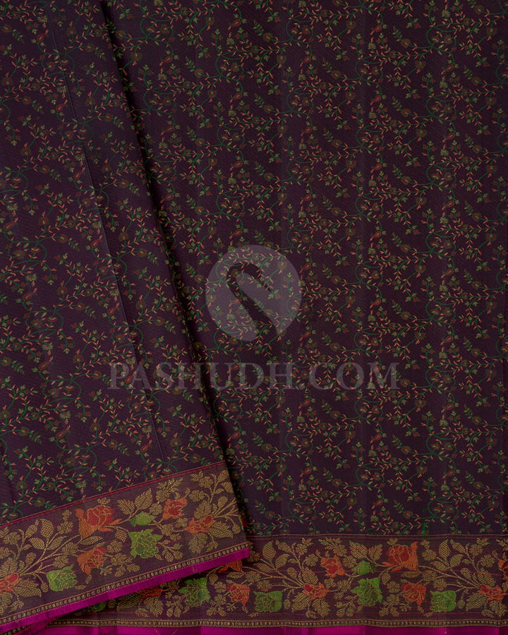 Black And Magenta Kanjivaram Silk Saree-DJ380(A)