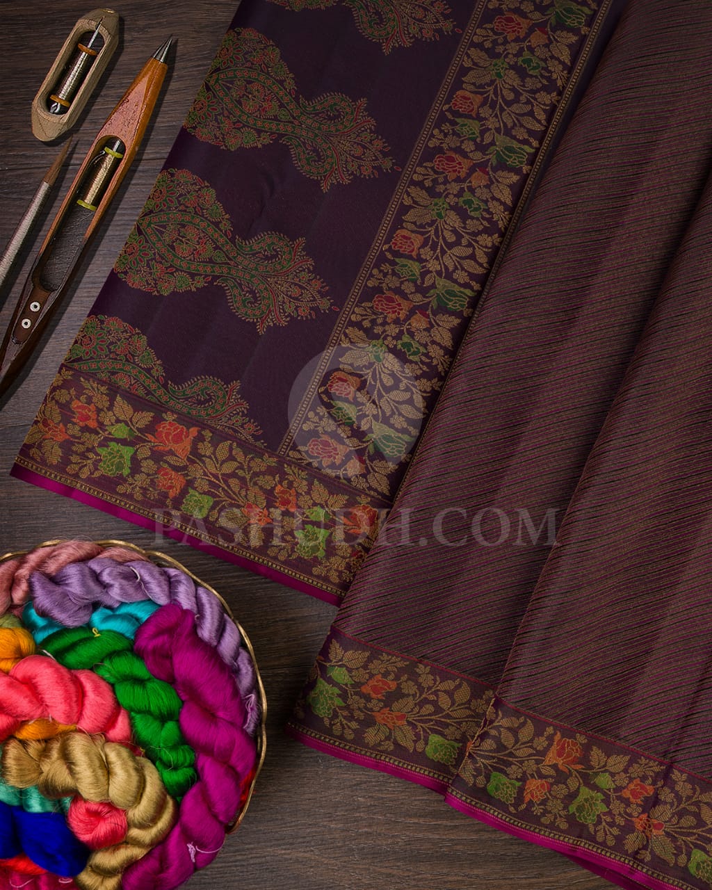 Black And Magenta Kanjivaram Silk Saree-DJ380(A)