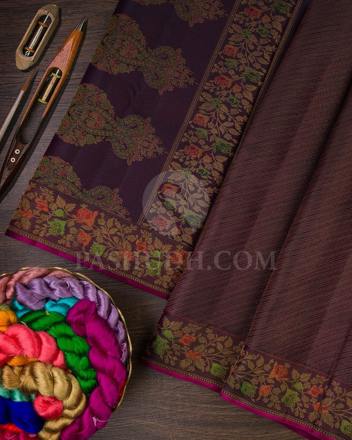 Black And Magenta Kanjivaram Silk Saree-DJ380(A)