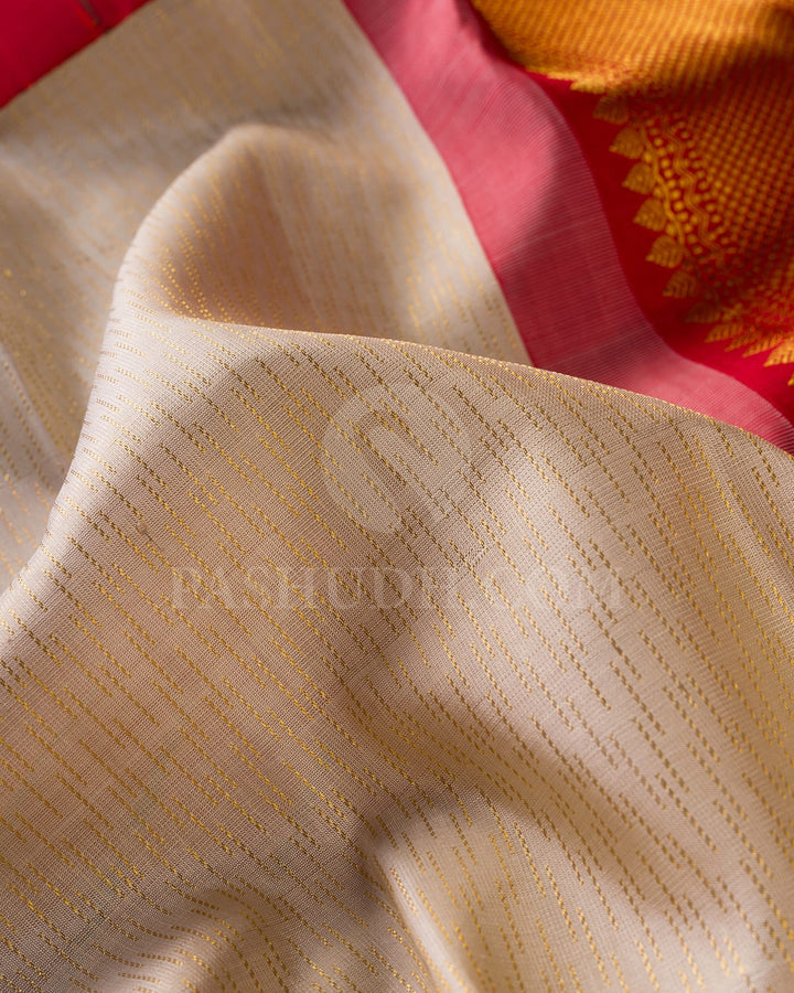 Half White And Red Kanjivaram Silk Saree-S1480(B)