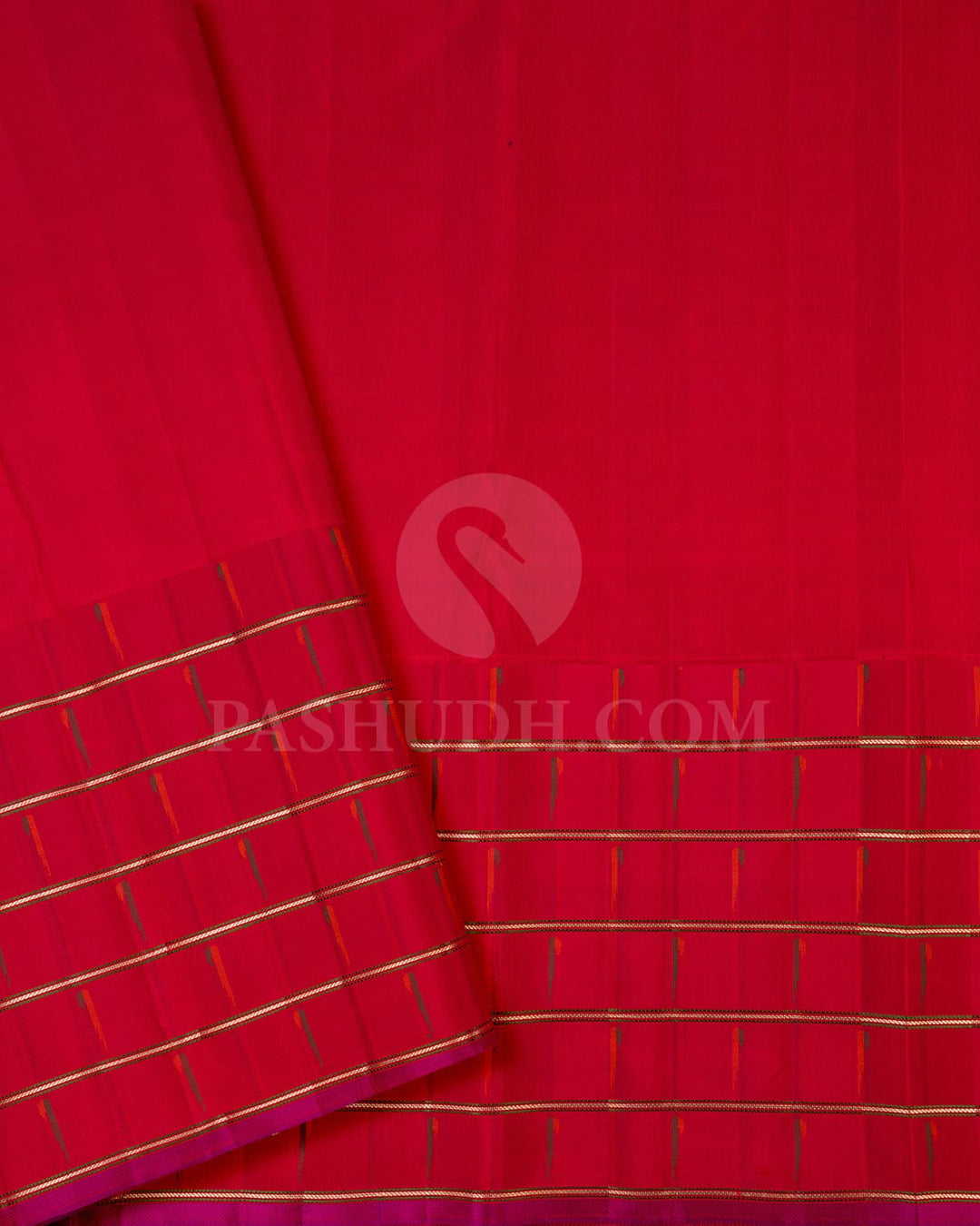 Half White And Red Kanjivaram Silk Saree-S1480(B)