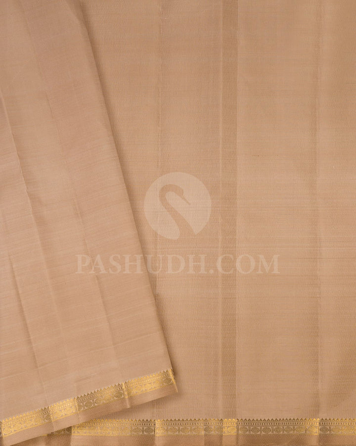 Deep Aubergine And Khaki Kanjivaram Silk Saree-S1462(B)