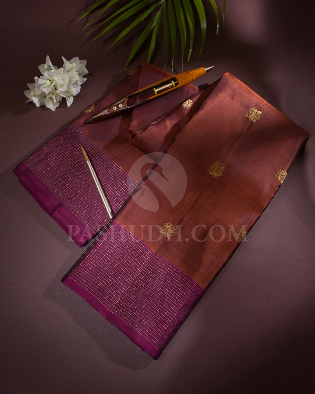 Brown And Deep Wine Pure Zari Kanjivaram Silk Saree-SP172