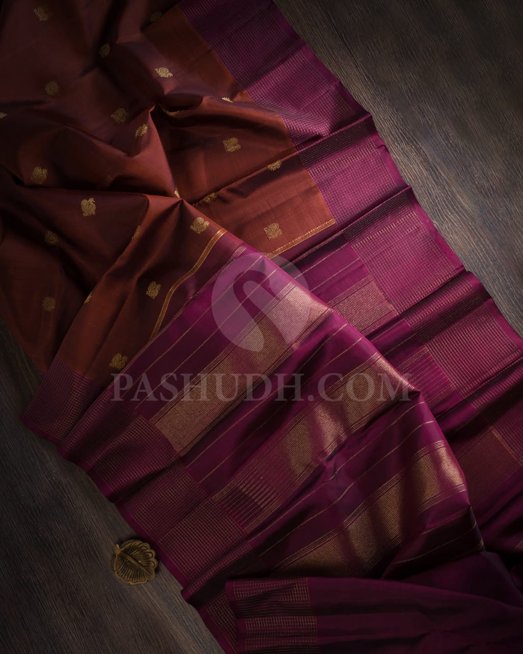 Brown And Deep Wine Pure Zari Kanjivaram Silk Saree-SP172