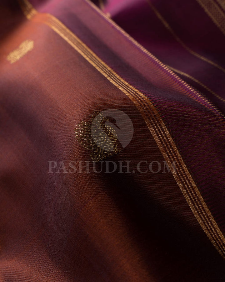 Brown And Deep Wine Pure Zari Kanjivaram Silk Saree-SP172