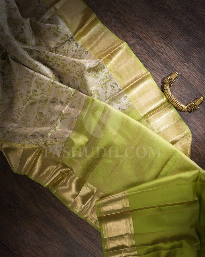 Silver And Pear Green Kanjivaram Silk Saree-DJ378(A)