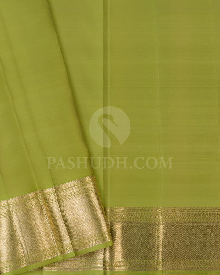 Silver And Pear Green Kanjivaram Silk Saree-DJ378(A)