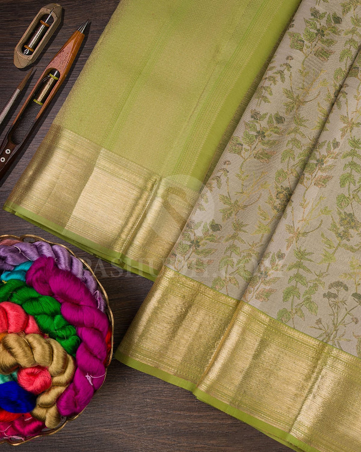 Silver And Pear Green Kanjivaram Silk Saree-DJ378(A)