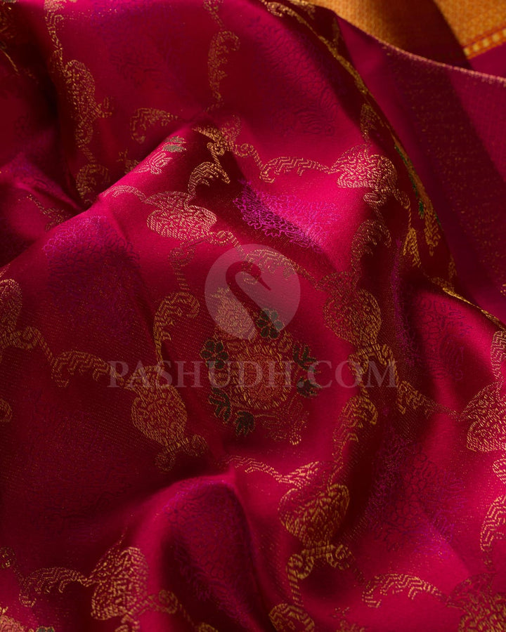 Raspberry Pink And Orange Kanjivaram Silk Saree-DJ372(B)